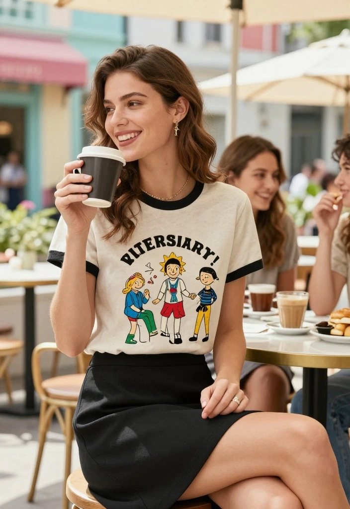 14 Black Summer Skirt Outfit Ideas For Hot Days - 14. Black Skirt with a Vintage T-Shirt 1