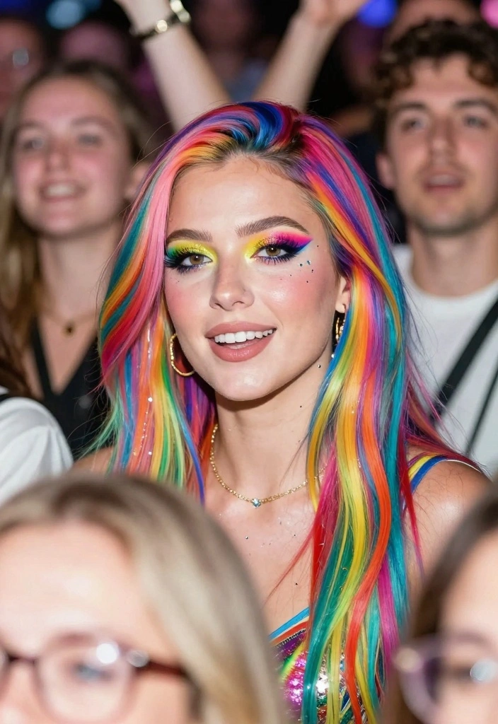 14 Brat Concert Outfit Ideas For Women - 10. Colorful Hair and Makeup 1