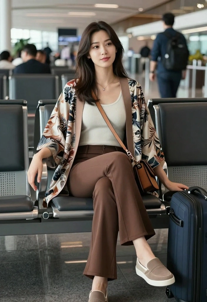 14 Brown Flare Pants Outfit Ideas For Women - 10. Travel-Ready Outfit 1