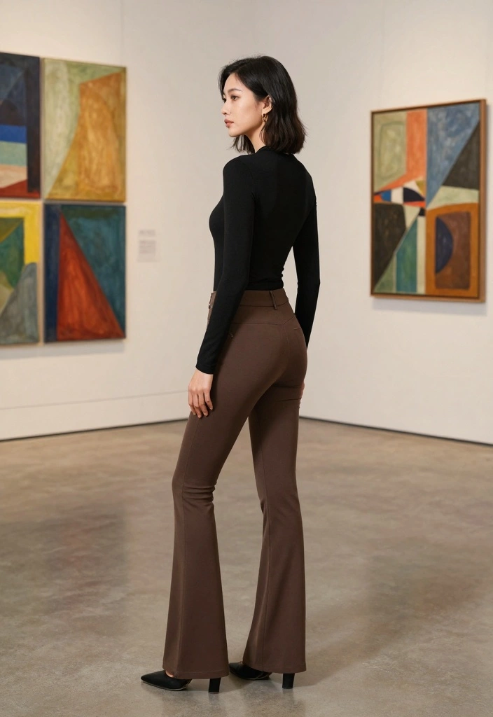 14 Brown Flare Pants Outfit Ideas For Women - 13. Minimalist Style 1