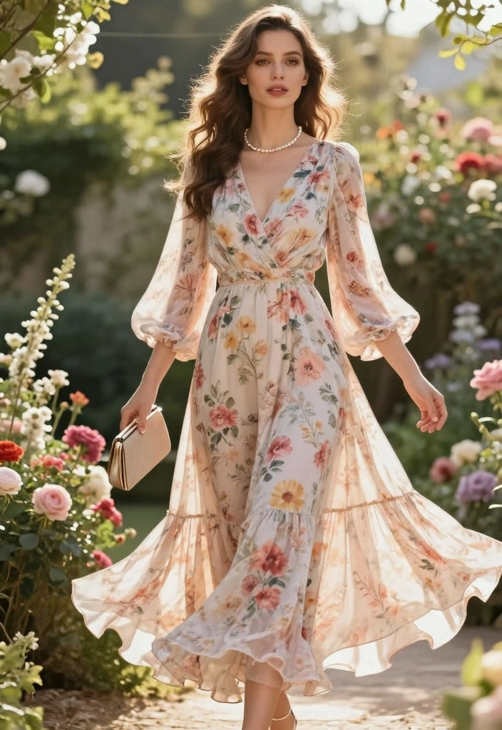 14 Classy Flare Dress Outfit Ideas For Special Events - 1. Romantic Floral Flare Dress 1