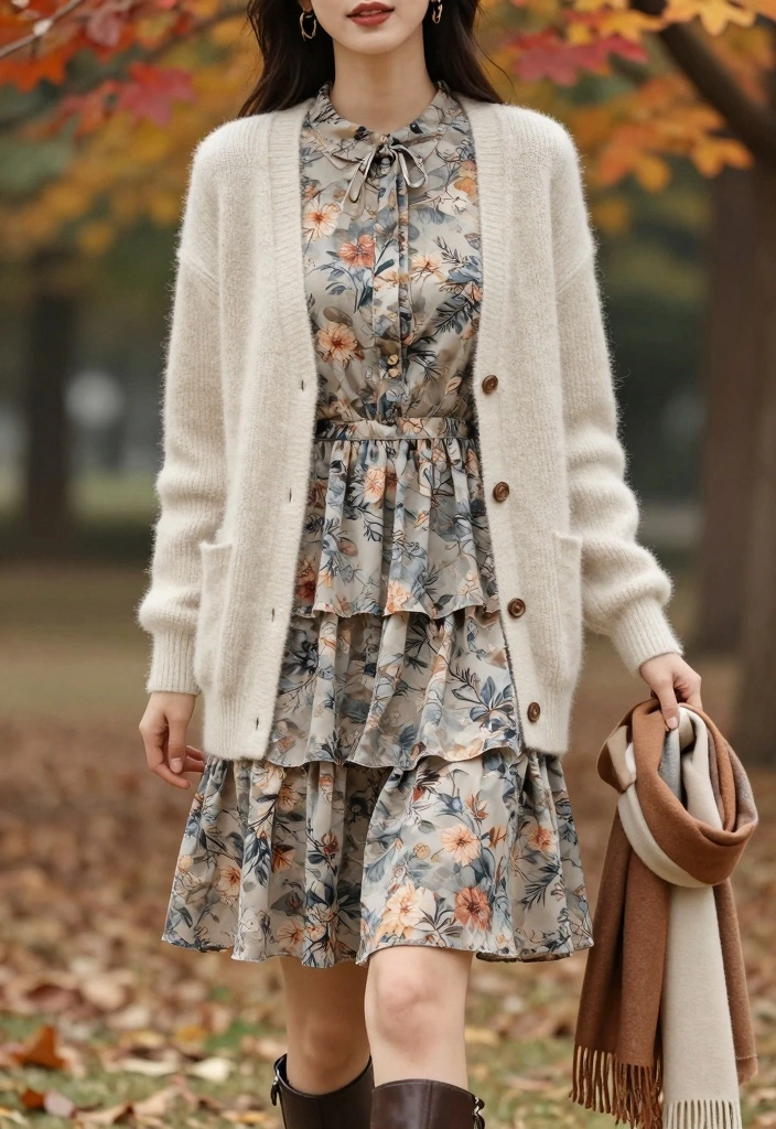 14 Classy Flare Dress Outfit Ideas For Special Events - 10. Layered Flare Dress with Cardigan 1