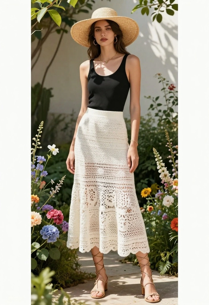 14 Crochet Skirt Outfit Ideas For A Boho Look - 1. The Classic White Crochet Skirt 1