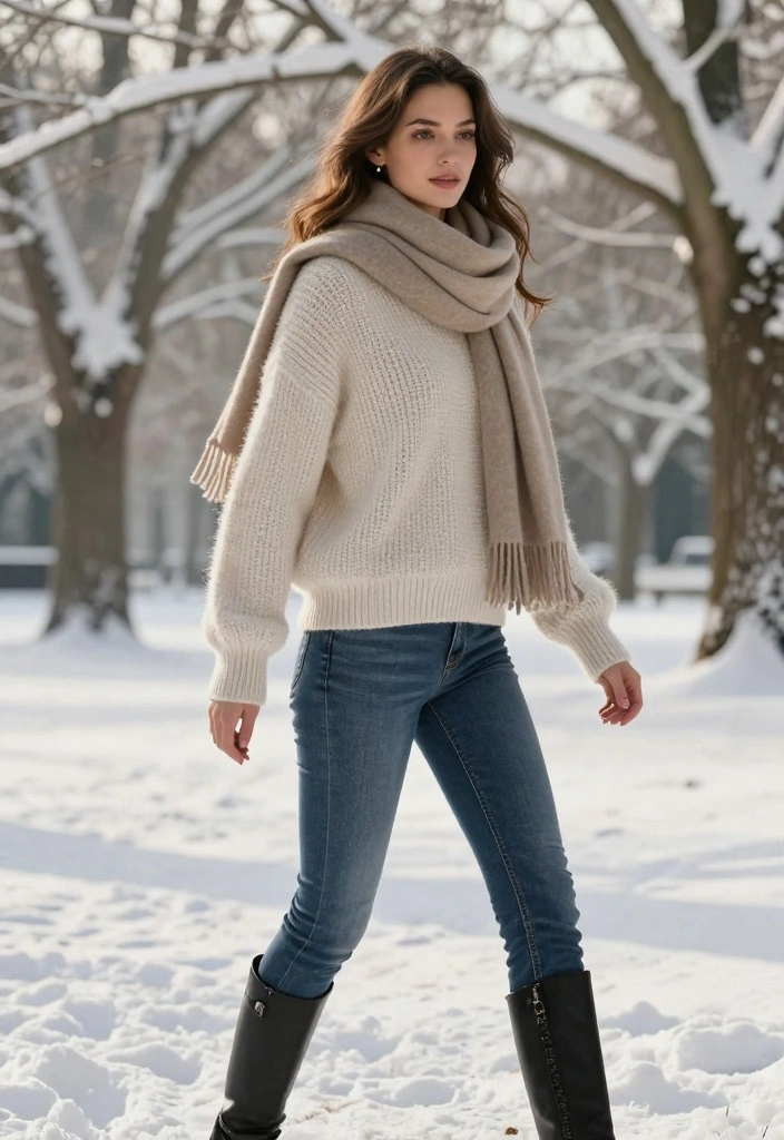 14 Elegant Jeans Outfit Ideas for Women - 10. Soft Knit Sweater & Bootcut Jeans 1