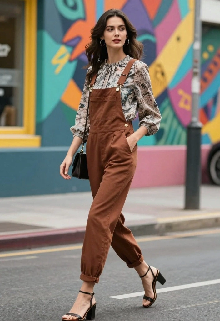 14 Elegant Jeans Outfit Ideas for Women - 12. Overalls with a Chic Blouse 1