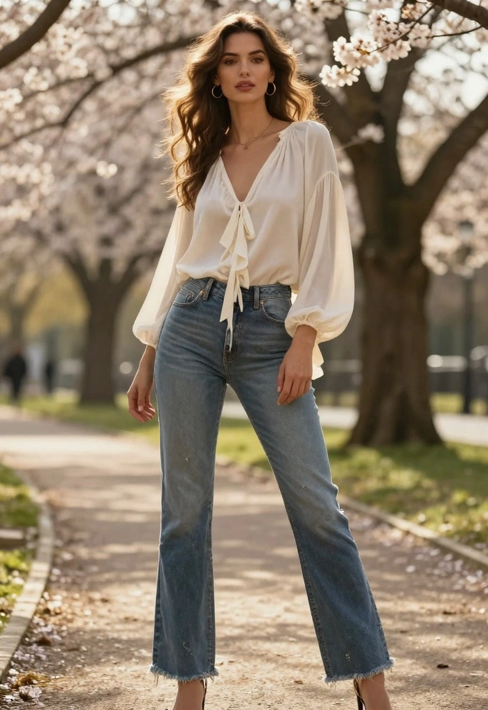 14 Elegant Jeans Outfit Ideas for Women - 4. Flowy Blouse with Edgy Mom Jeans 1
