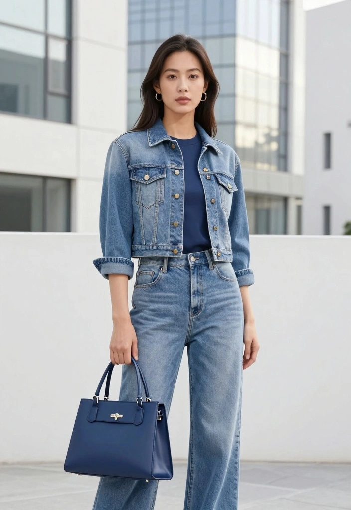 14 Elegant Jeans Outfit Ideas for Women - 5. Monochrome Look with a Twist 1