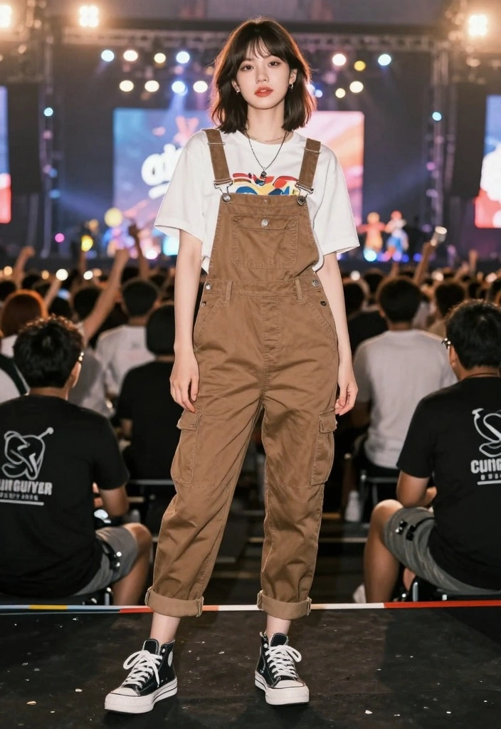 14 Jason Aldean Concert Outfit Ideas For Women - 12. Layered Look with Overalls 1