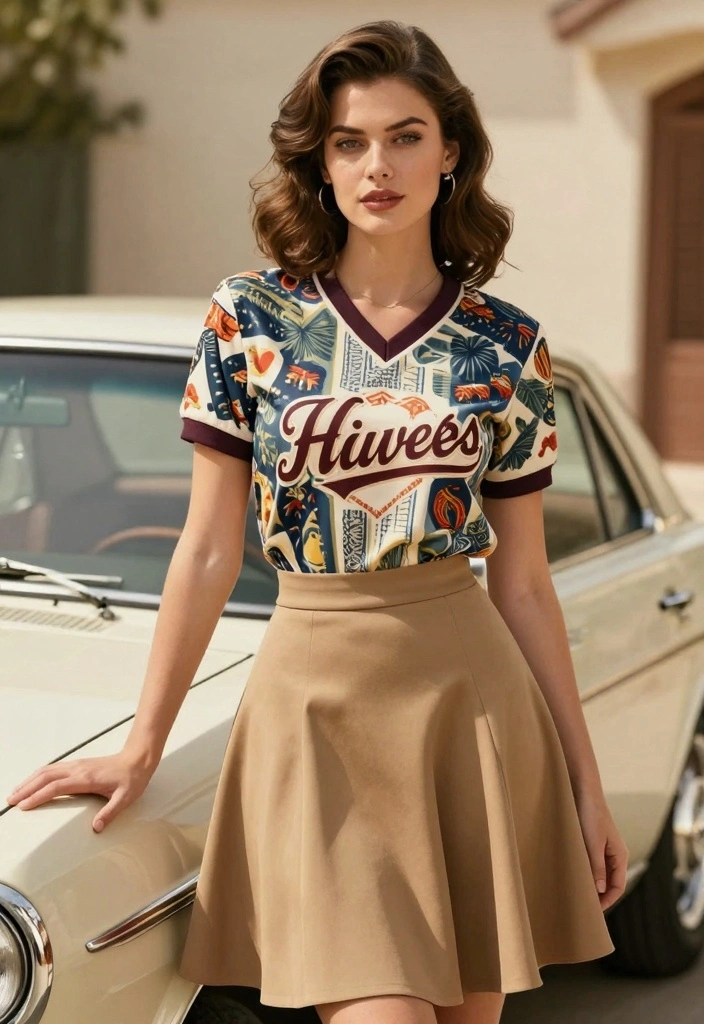 14 Jersey And Skirt Outfit Ideas With Sporty Chic - 10. Vintage Jersey with a Retro Skirt 1
