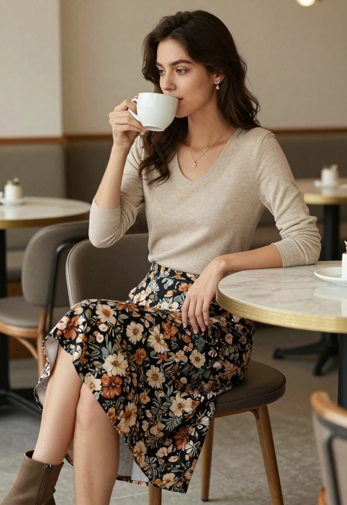 14 Jersey And Skirt Outfit Ideas With Sporty Chic - 6. Neutral Jersey with Wrap Skirt 1