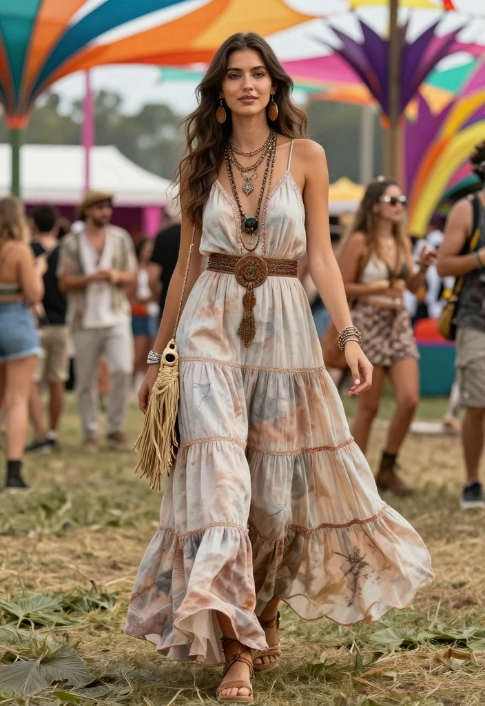 14 Layered Dress Outfit Ideas With Dimension - 4. Tiered Dress with Fringe Accessories 1