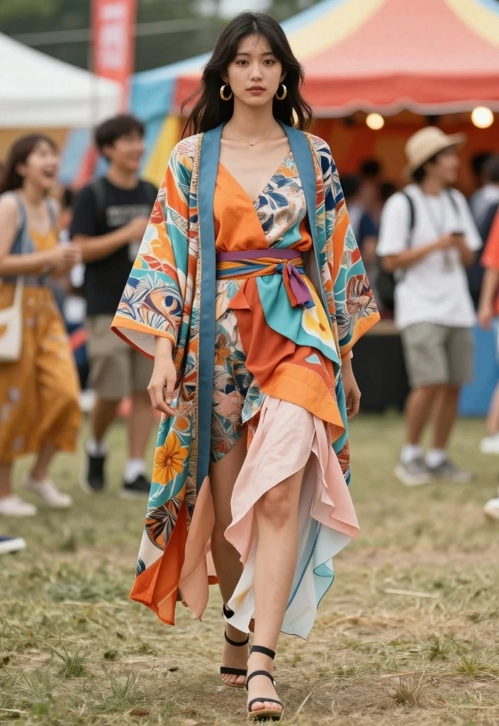 14 Layered Dress Outfit Ideas With Dimension - 6. Asymmetrical Dress with a Kimono 1