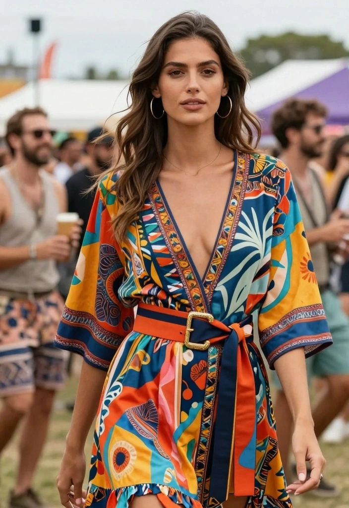 14 Layered Dress Outfit Ideas With Dimension - 7. Printed Layered Dress with Bold Belts 1