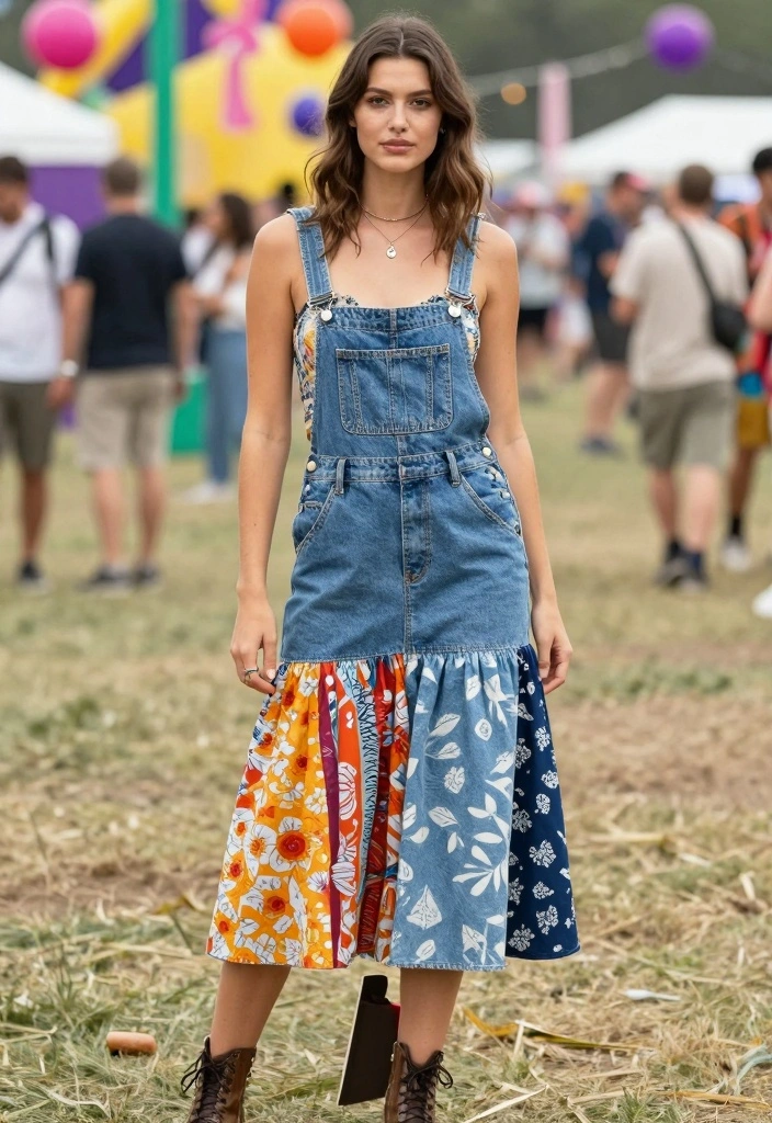 14 Layered Dress Outfit Ideas With Dimension - 8. Stylish Overalls Over a Layered Midi Dress 1