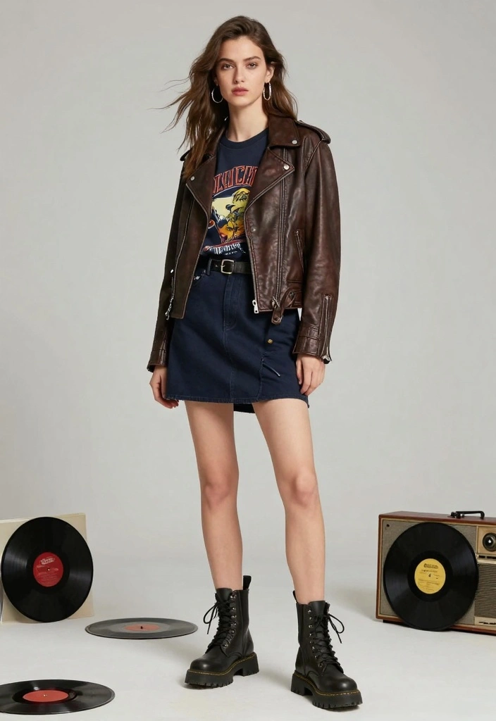 14 Navy Skirt Outfit Ideas With Clean Elegance - 10. Edgy Ensemble 1