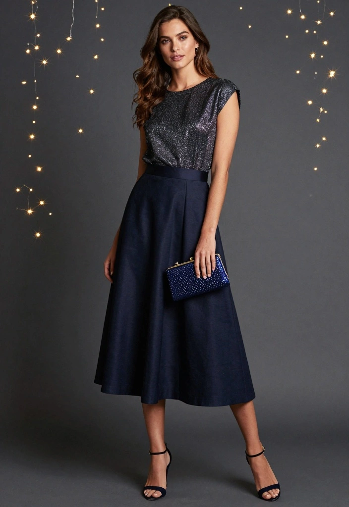 14 Navy Skirt Outfit Ideas With Clean Elegance - 11. Fun Festive Flair 1