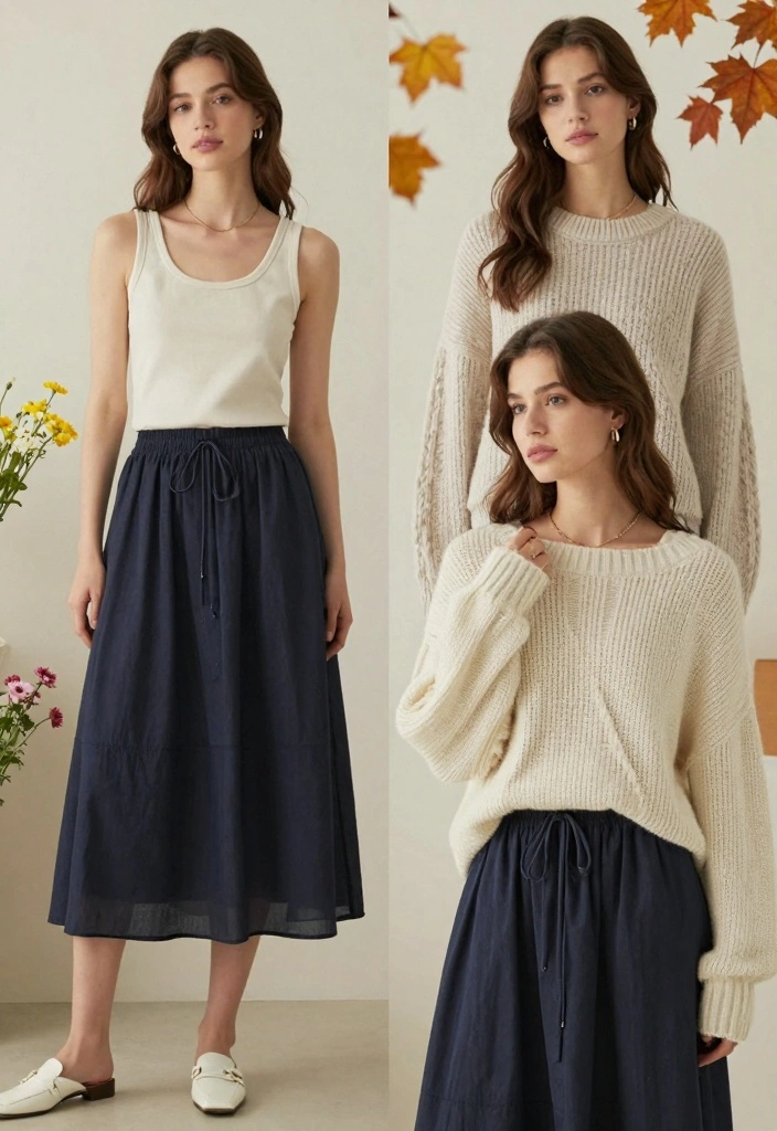 14 Navy Skirt Outfit Ideas With Clean Elegance - 13. Layering for All Seasons 1