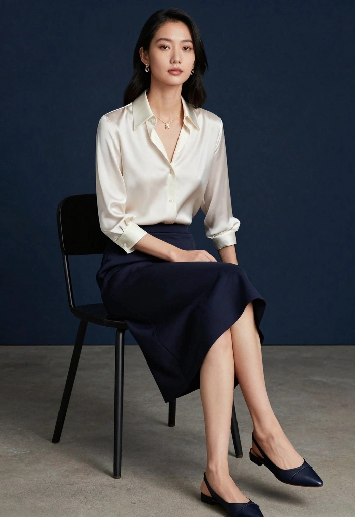 14 Navy Skirt Outfit Ideas With Clean Elegance - 14. Effortlessly Elegant 1