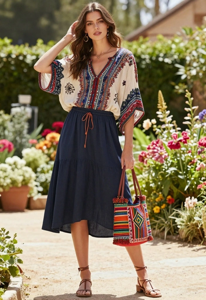14 Navy Skirt Outfit Ideas With Clean Elegance - 3. Bohemian Vibes 1