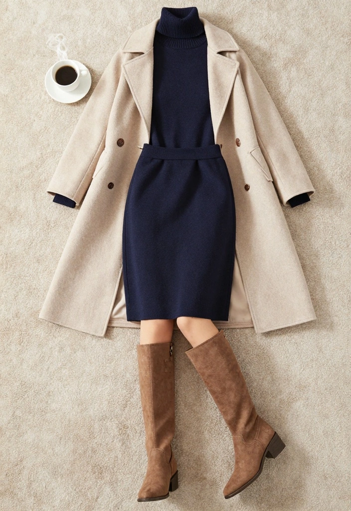 14 Navy Skirt Outfit Ideas With Clean Elegance - 6. Comfy Cozy Layers 1