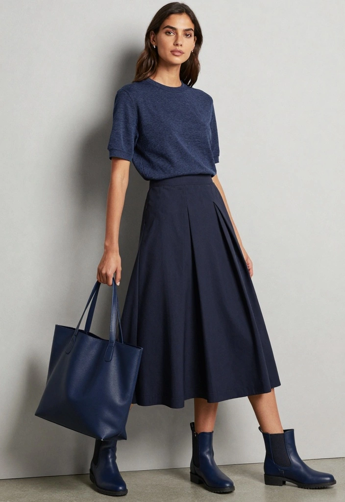 14 Navy Skirt Outfit Ideas With Clean Elegance - 9. Trendy Monochrome 1