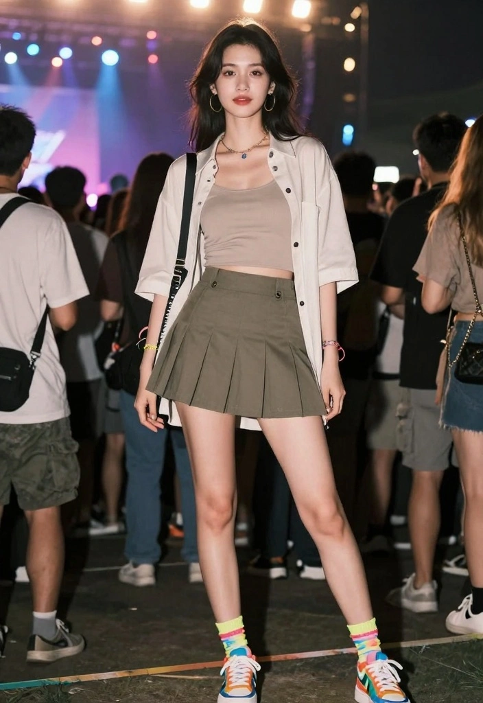 14 Pitbull Concert Outfit Ideas For Women - 10. Layered Tops with Skater Skirt 1