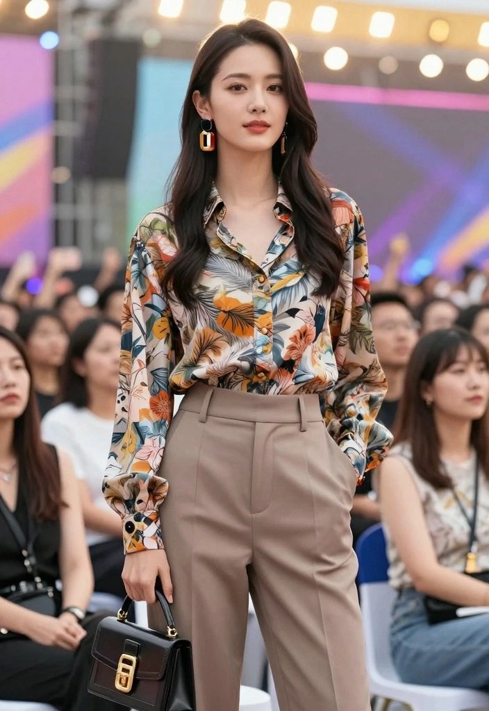 14 Pitbull Concert Outfit Ideas For Women - 13. Tailored Trousers & Fun Blouse 1