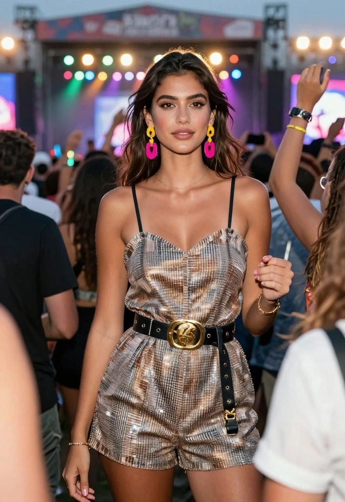 14 Pitbull Concert Outfit Ideas For Women - 9. Stylish Romper with Statement Accessories 1