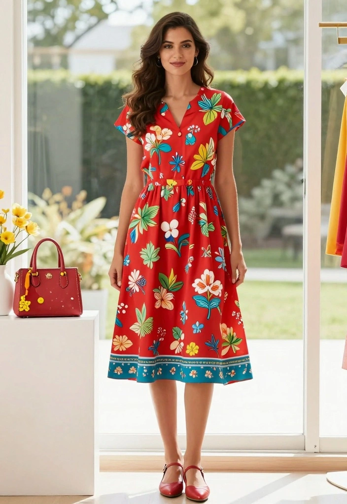 14 Red Night Dress Outfit Ideas That Turn Heads - 10. Bold Red Printed Dress 1