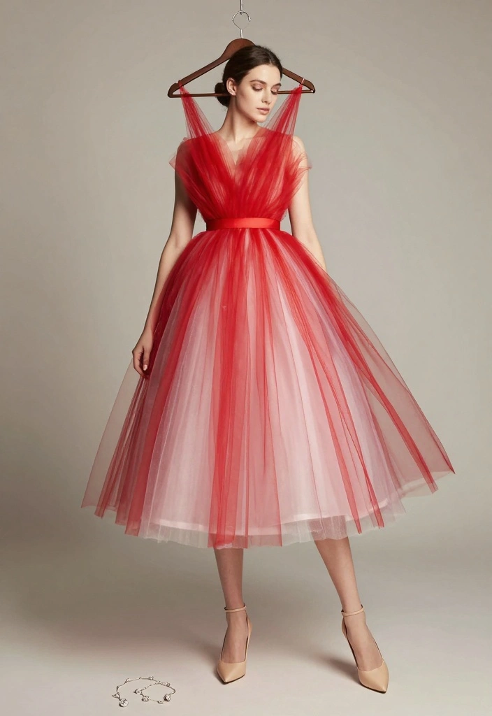 14 Red Night Dress Outfit Ideas That Turn Heads - 11. Elegant Red Tulle Dress 1