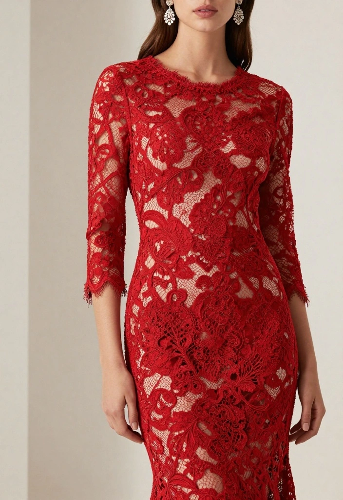 14 Red Night Dress Outfit Ideas That Turn Heads - 2. Red Lace Dress for Elegant Nights 1
