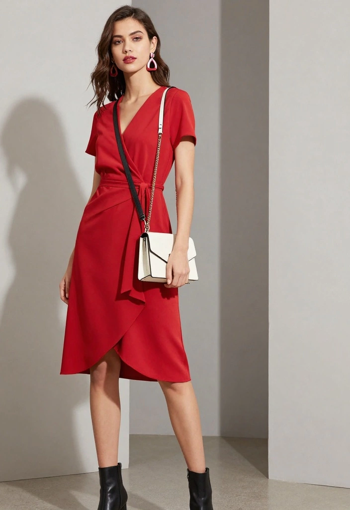 14 Red Night Dress Outfit Ideas That Turn Heads - 5. Trendy Red Wrap Dress 1