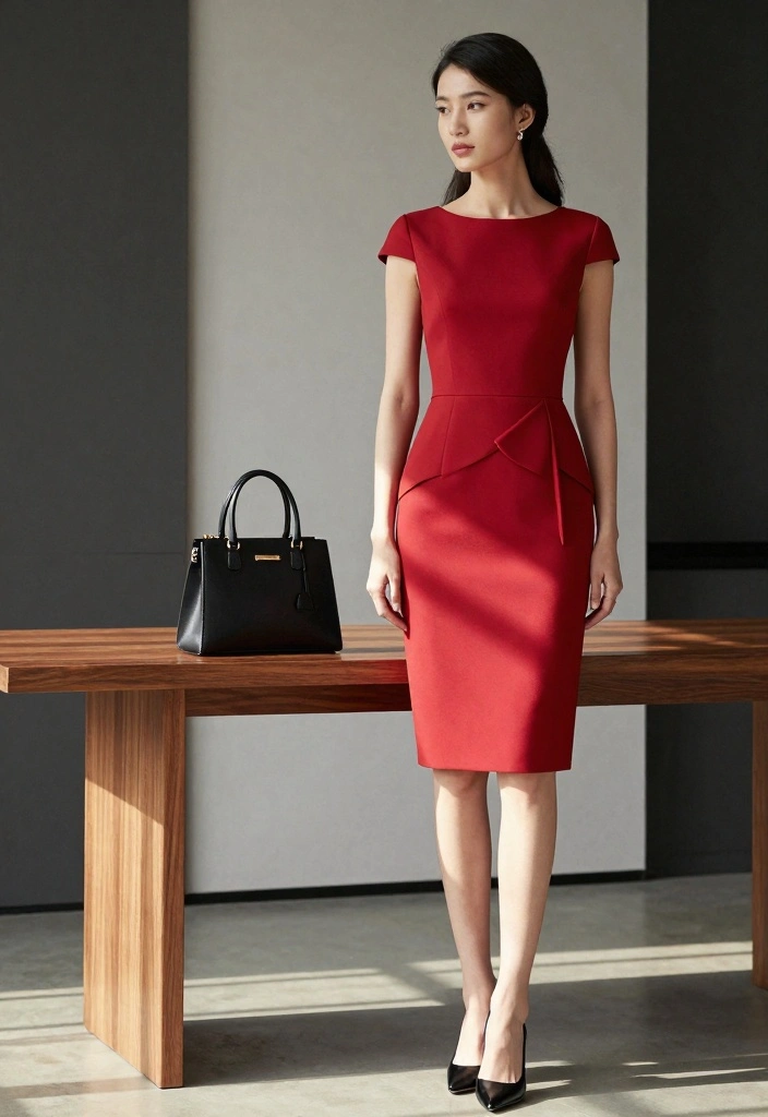 14 Red Night Dress Outfit Ideas That Turn Heads - 6. Sophisticated Red Sheath Dress 1