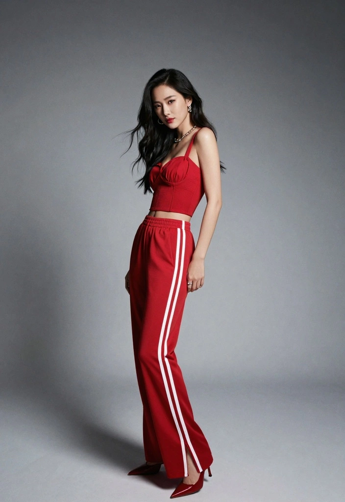 14 Red Track Pants Outfit Ideas For Women - 14. Monochrome Look with Shades of Red 1