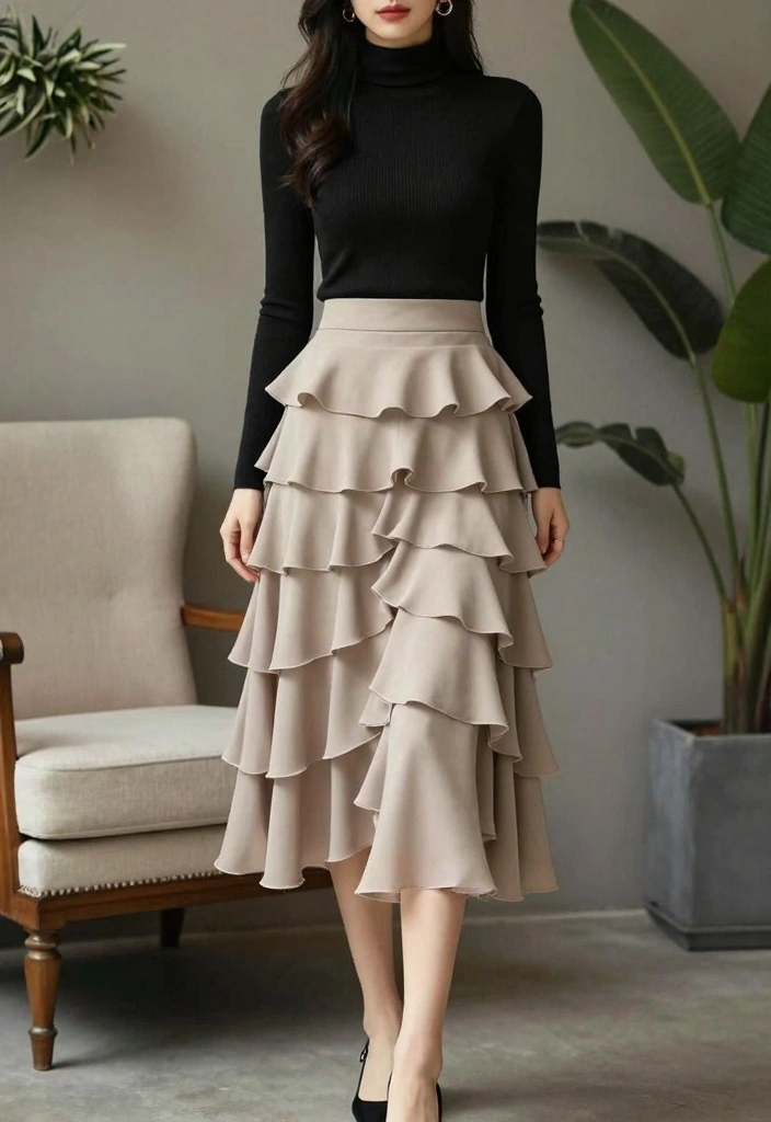 14 Ruffle Skirt Outfit Ideas With Feminine Flow - 4. Layered Ruffle Skirt 1