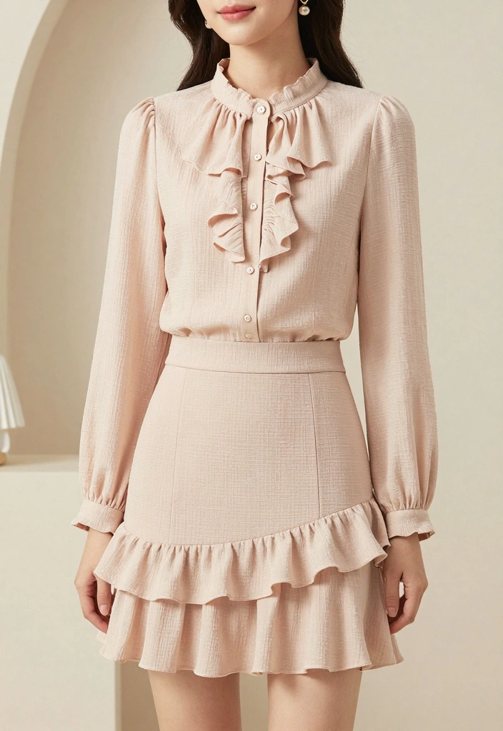 14 Ruffle Skirt Outfit Ideas With Feminine Flow - 5. Monochromatic Magic 1