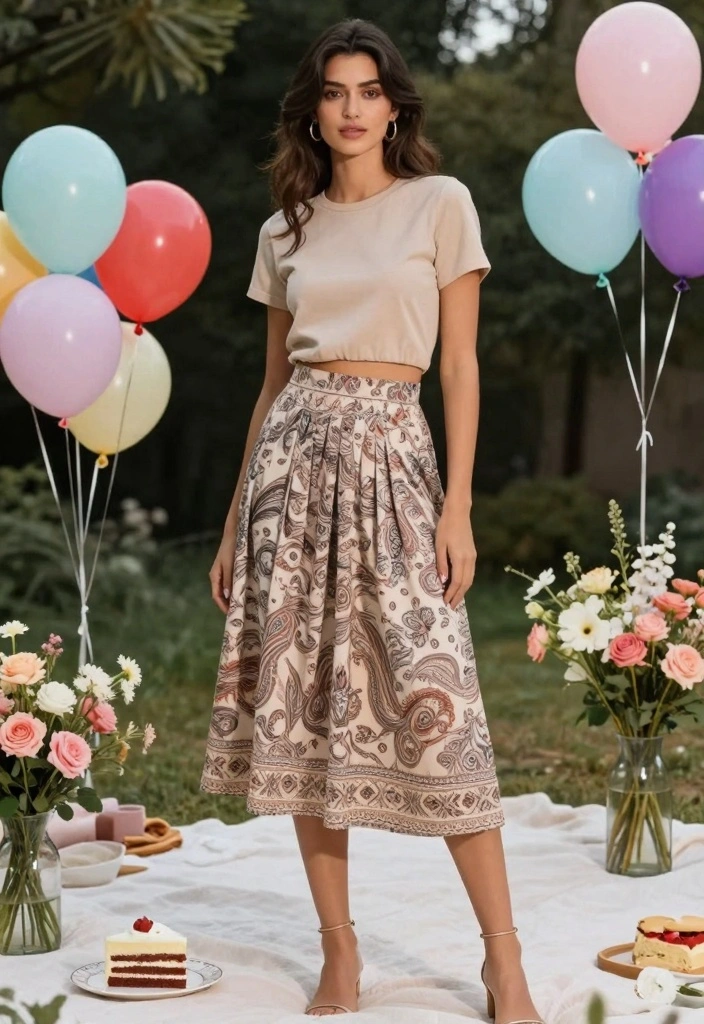 14 Sustainable Birthday Party Outfit Ideas For Women - 3. Sustainable Midi Skirt and Crop Top 1