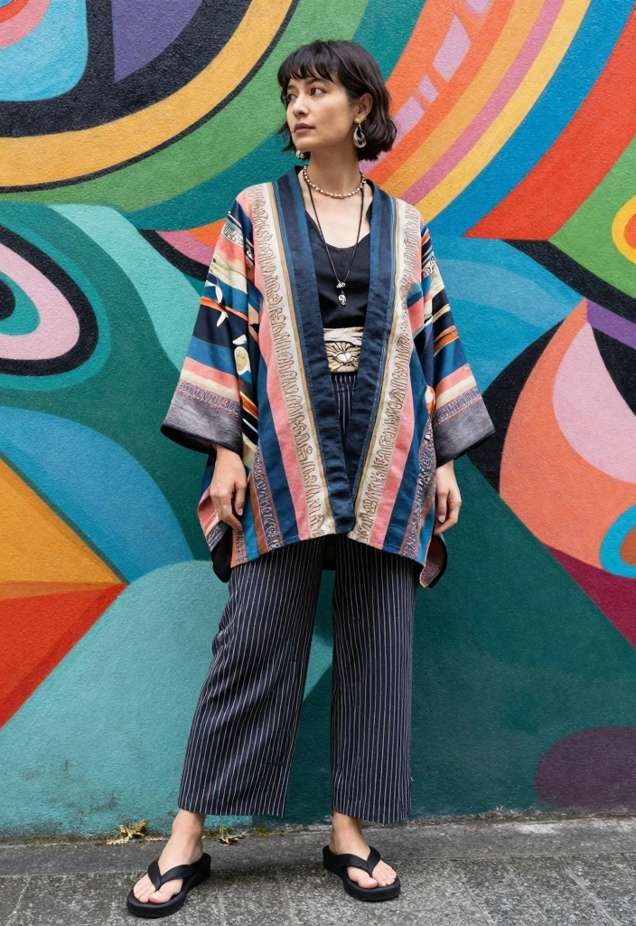 14 Sustainable Hakama Pants Outfit Ideas For Women - 12. Artistic Layering 1