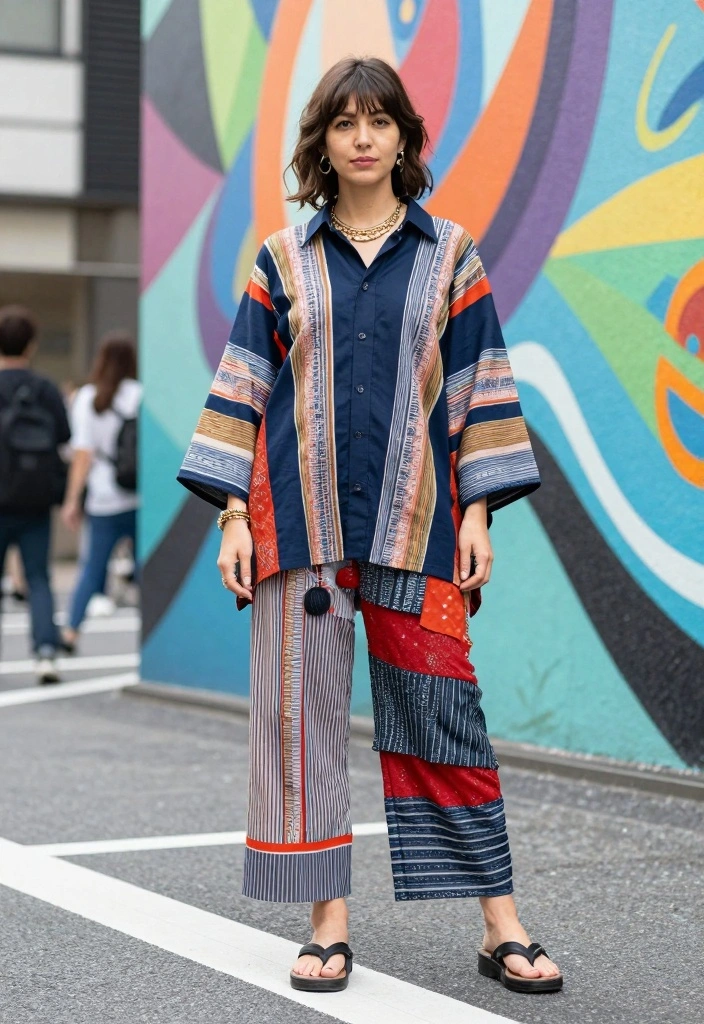14 Sustainable Hakama Pants Outfit Ideas For Women - 12. Artistic Layering 1