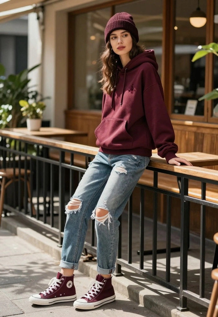 14 Sustainable Sweatshirt And Jeans Outfit Ideas For Women - 5. Hoodie with Distressed Jeans 1