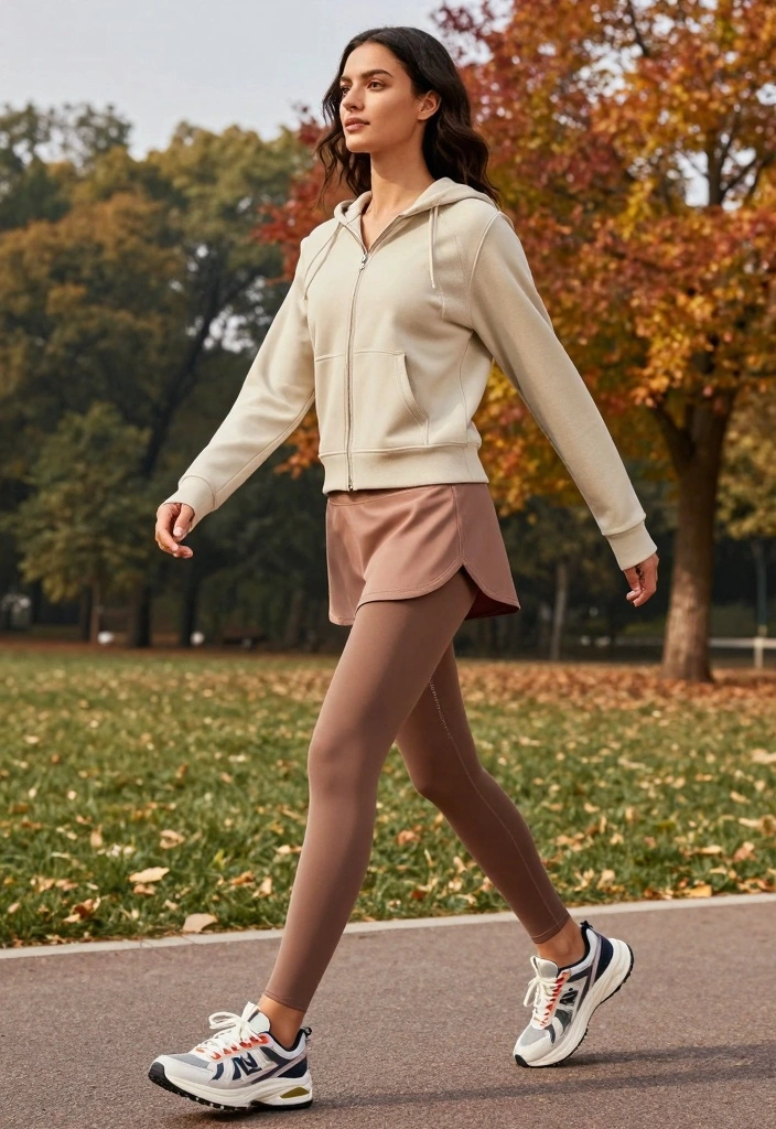 14 Tights And Skirt Outfit Ideas For Cooler Days - 11. Sporty Skirt with Tights and a Zip-Up Hoodie 1