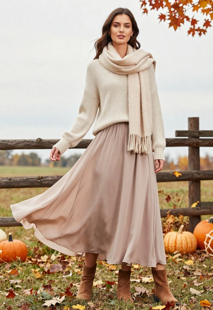 14 Tights And Skirt Outfit Ideas For Cooler Days - 7. Maxi Skirt with Chunky Knit and Booties 1