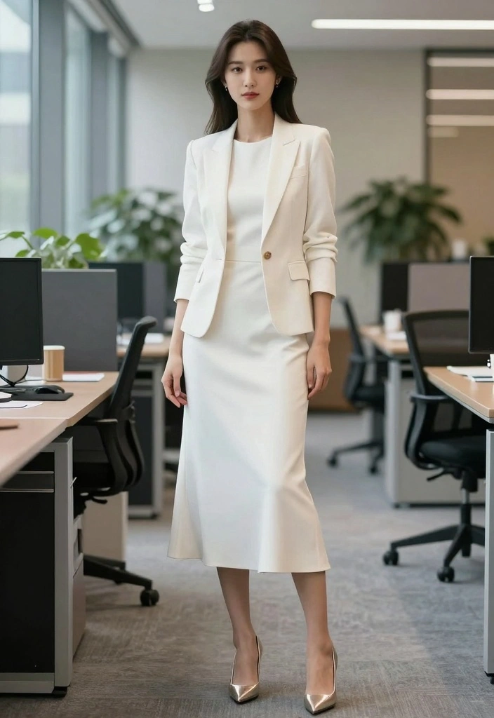14 White Long Dress Outfit Ideas With Soft Elegance - 10. Office Ready 1