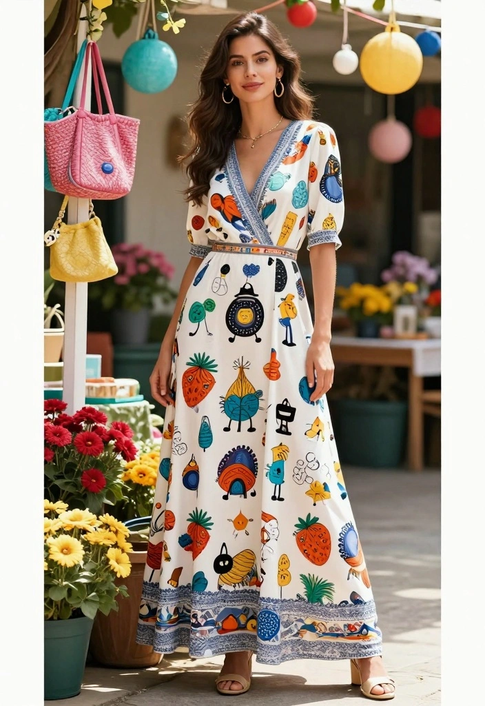 14 White Long Dress Outfit Ideas With Soft Elegance - 14. Charismatic Patterns 1