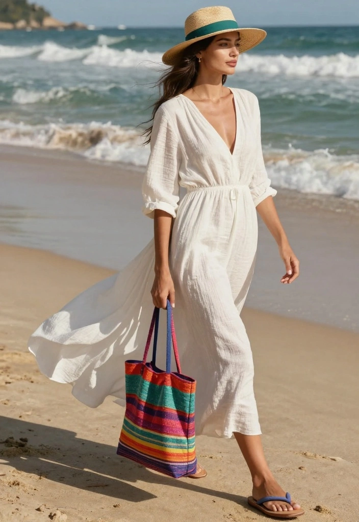 14 White Long Dress Outfit Ideas With Soft Elegance - 3. Beach Day Breezy 1