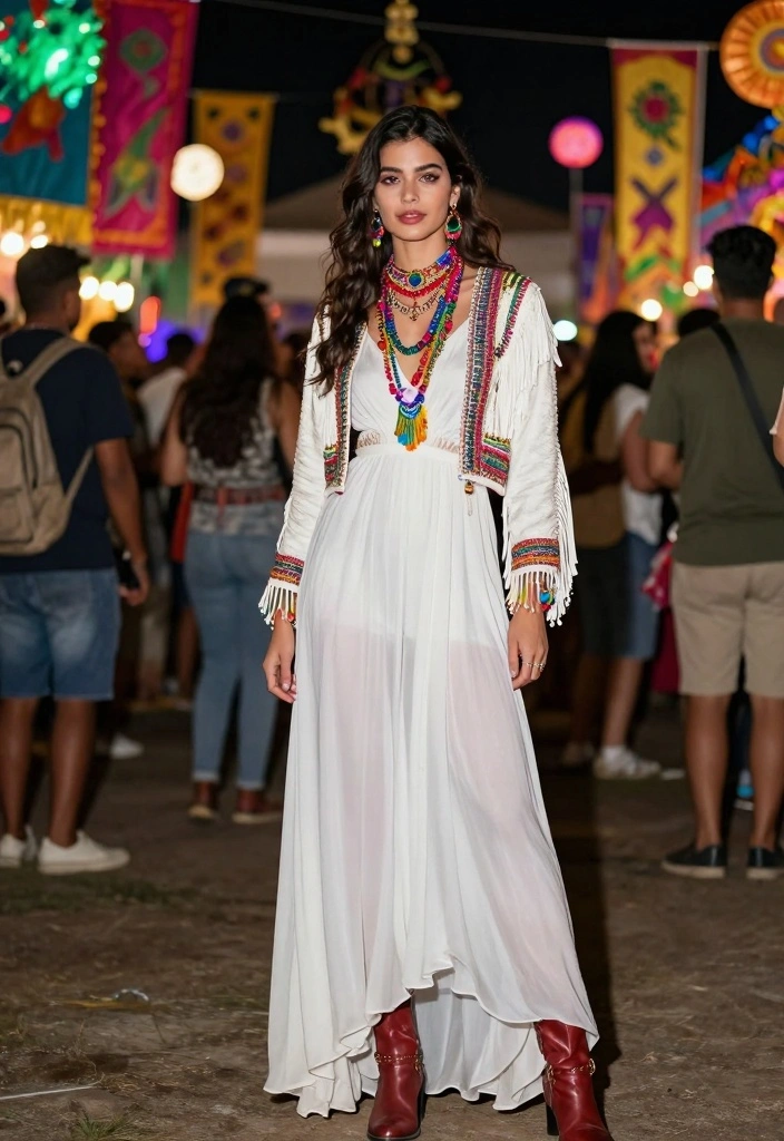 14 White Long Dress Outfit Ideas With Soft Elegance - 7. Festival Fun 1