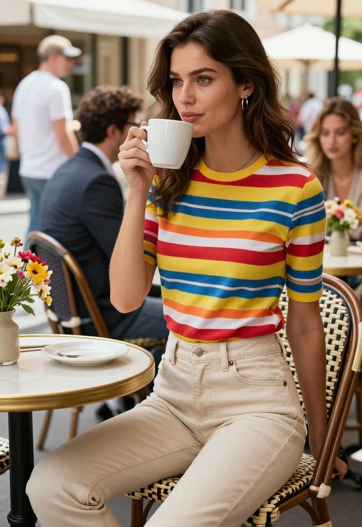 15 Beige Jeans Outfit Ideas For Women With Clean Style - 11. Playful Mix with Stripes 1