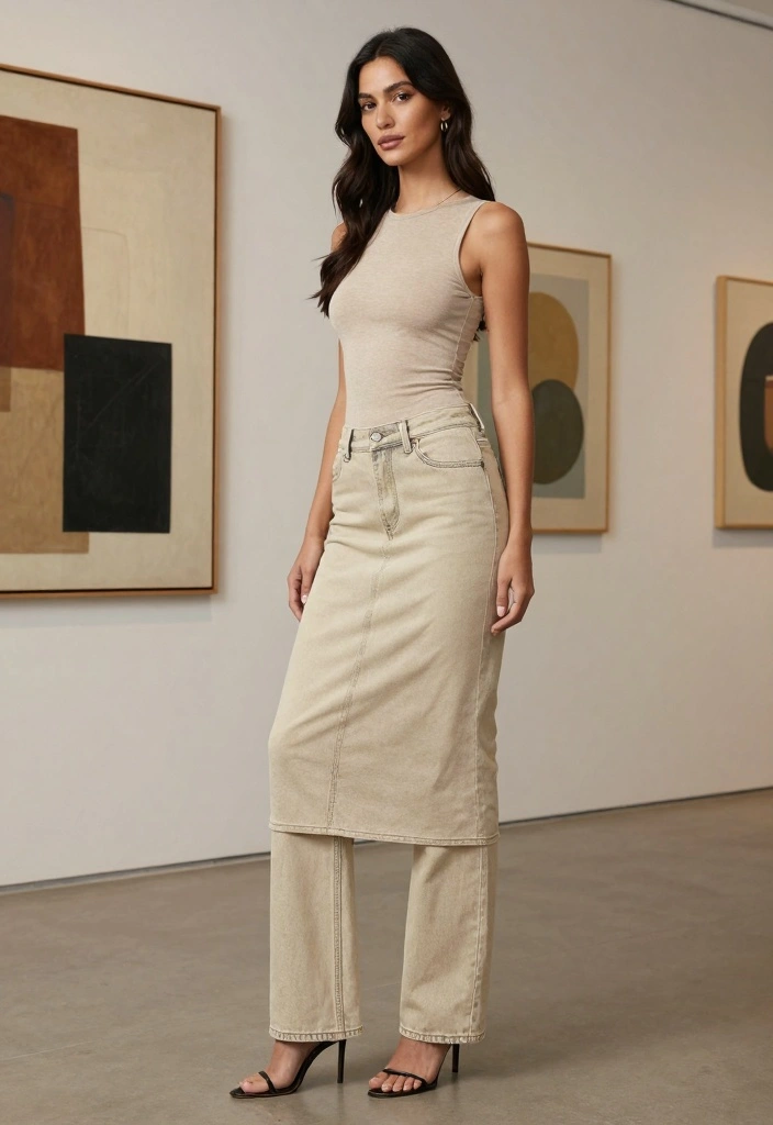 15 Beige Jeans Outfit Ideas For Women With Clean Style - 12. Elegant Layers with a Midi Dress 1