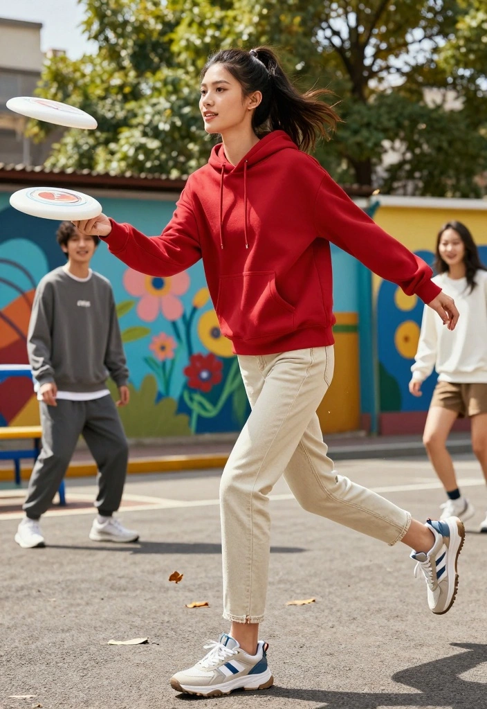 15 Beige Jeans Outfit Ideas For Women With Clean Style - 7. Sporty Chic with a Hoodie 1