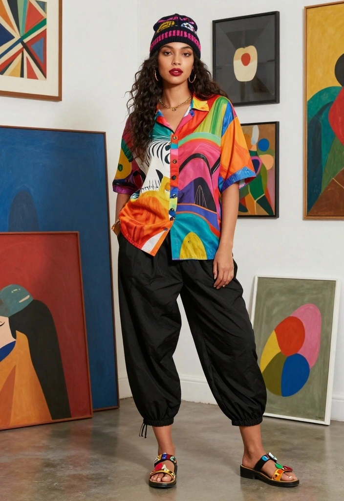 15 Black Baggy Pants Outfit Ideas For Women - 12. Artsy Ensemble 1